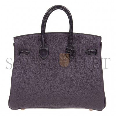 HERMÈS MASTER BIRKIN 25 CROCODILE AND TOGO LEATHER GRAPE PURPLE GOLD BUCKLE H076216CK19 (25*20*13cm)